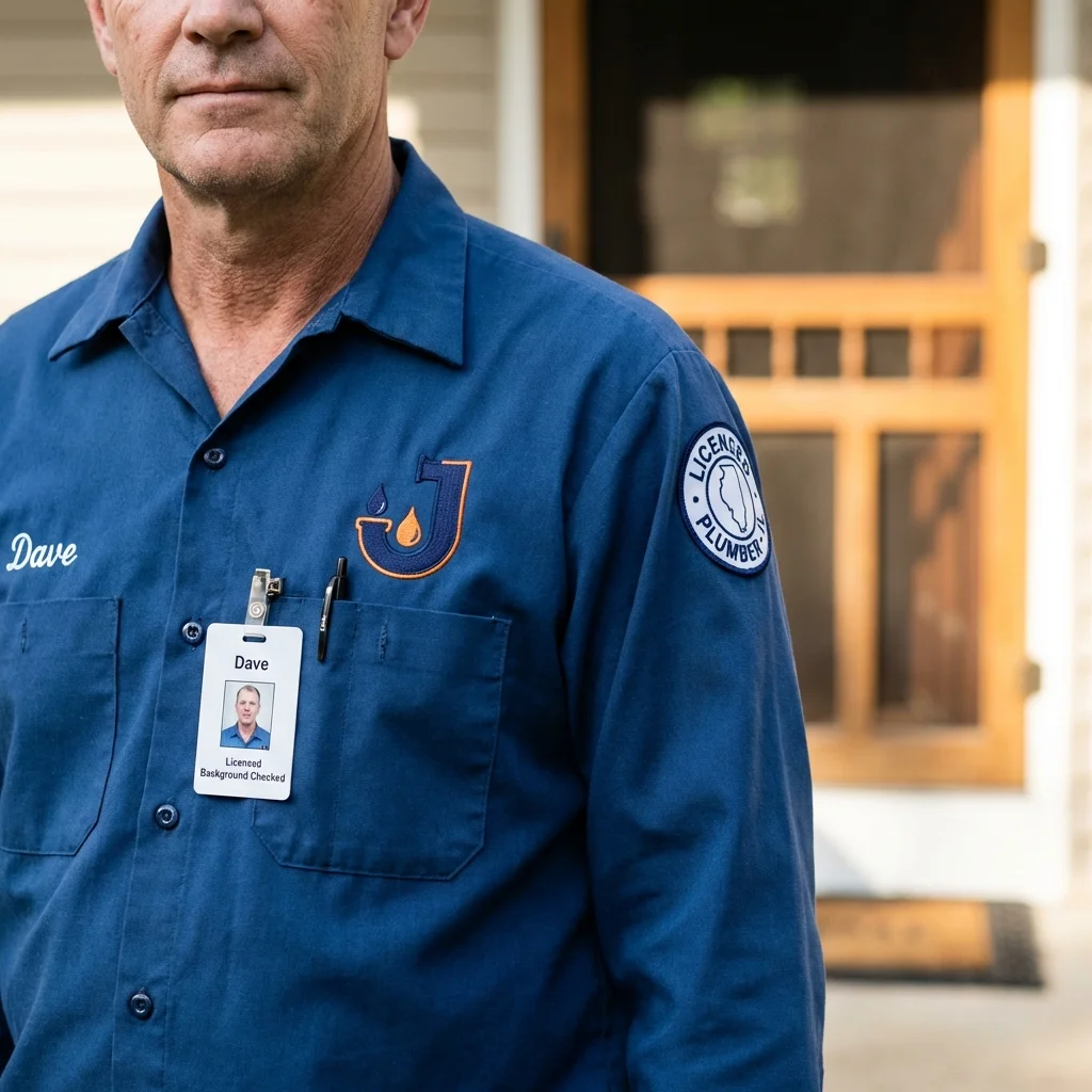 Licensed plumber showing ID badge in Peoria, AZ