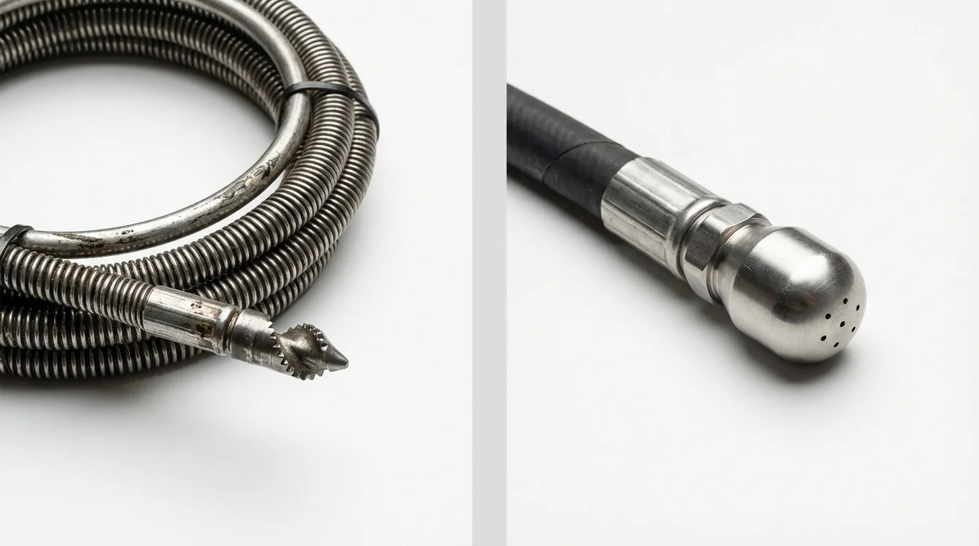 Drain snake cable and hydro jetting nozzle used for drain cleaning in Peoria, AZ