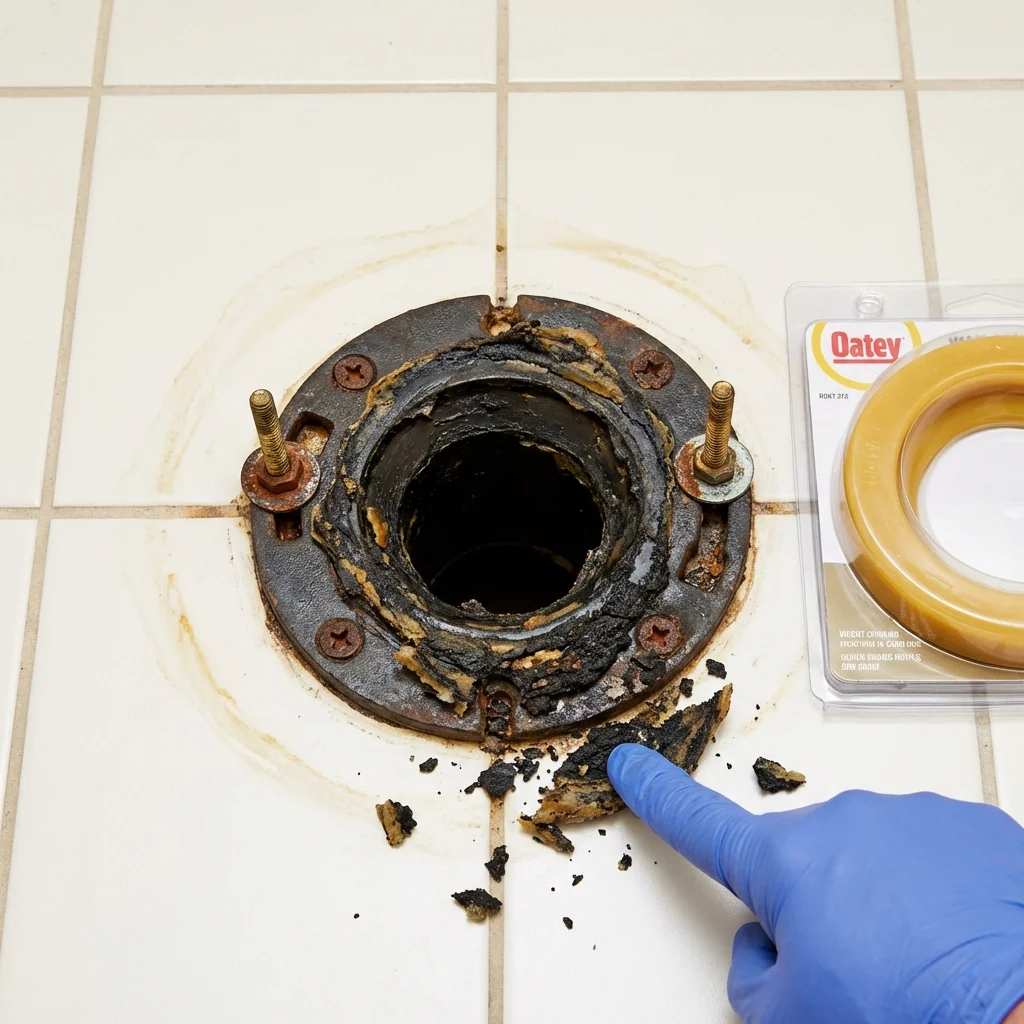 Failed wax ring showing water seepage at the base of a toilet in a Peoria, AZ home