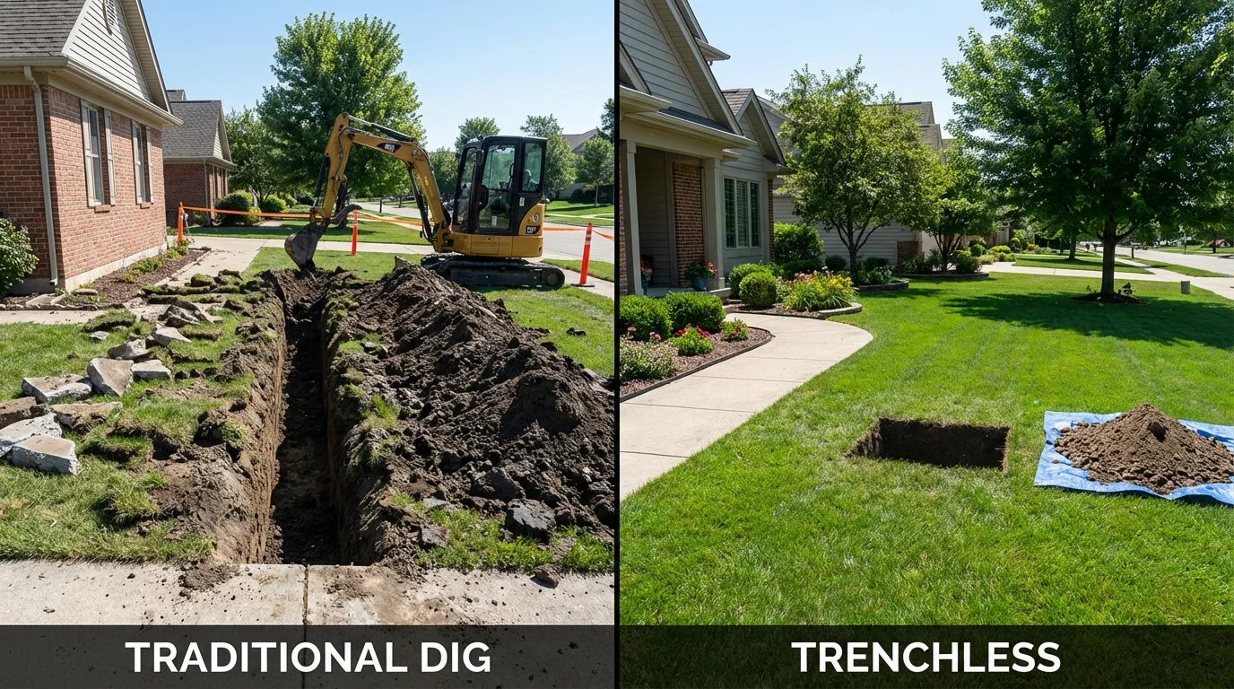 Trenchless sewer repair with minimal yard damage versus traditional excavation in Peoria, AZ